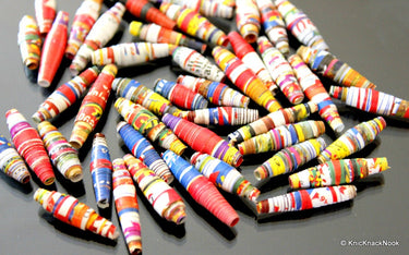 Hand Rolled Recycled Paper Beads Multicoloured x 25